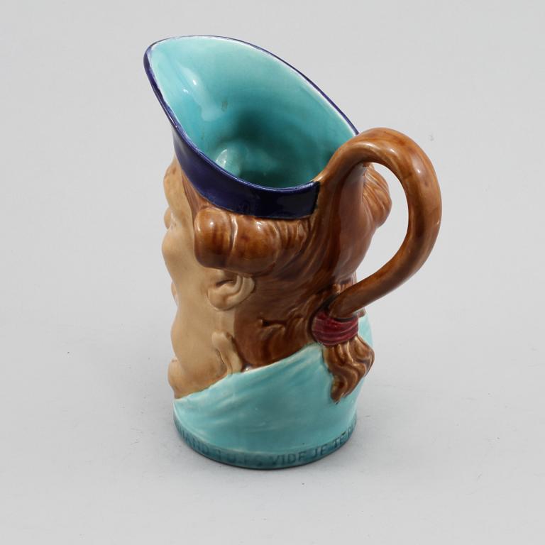 CHARACTER JUG, flintgods, Sarreguemines, Frankrike, 1900-talets första hälft.