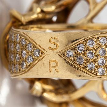Sormus, 18K kultaa, topaasi sekä timantteja yhteensä n. 1.60ct, Sasha Ratiu Jewellery, Lontoo.