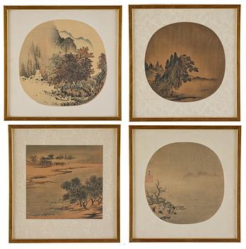 Unidentified artist, four landscapes, late Qing dynasty/20th century.