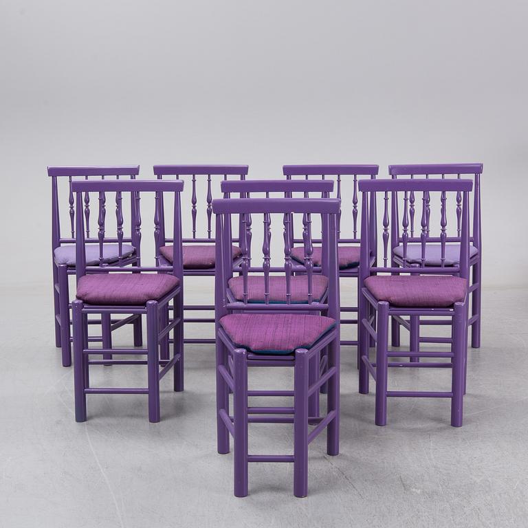 Björn Wiinblad, eight painted chairs, second half of the 20th Century.