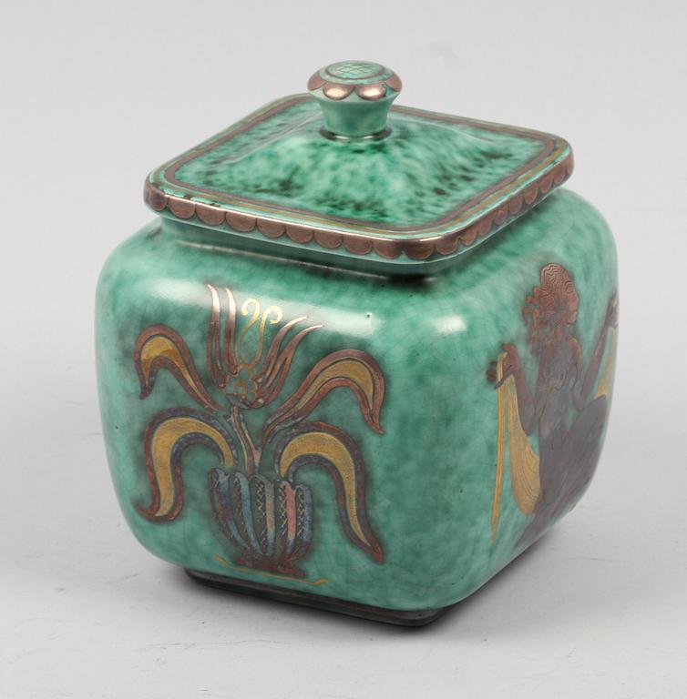 ASK MED LOCK, stengods. "Argenta", Wilhelm Kåge, Gustavsberg. 1930-tal.