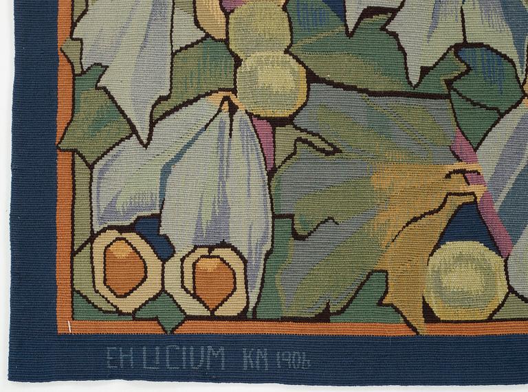 A TAPESTRY, tapestry weave, ca 55,5 x 174,5 cm, signed EH LICIUM KN 1906. Art nouveau.