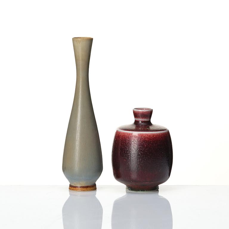 Berndt Friberg, two miniature stoneware vases, Gustavsberg Studio Sweden  1952, 1960. Alva & Gunnar Myrdal Collection.