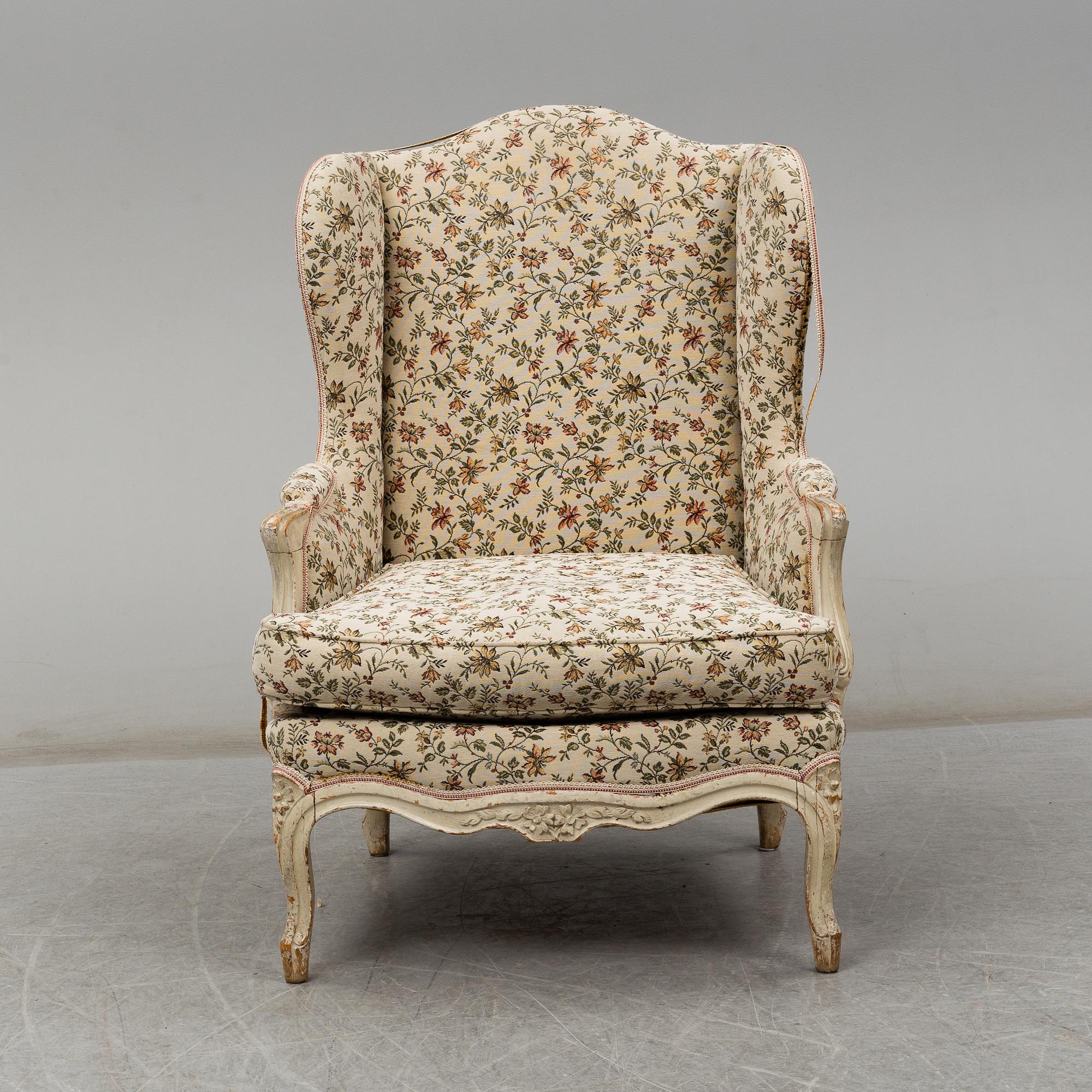 FÅTÖLJ sk BERGERE, rokokostil, 1900-talets början.