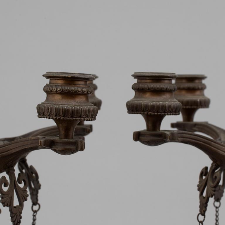 FERDINAND BARBEDIENNE, attributed to, a pair of 19th century bronze candelabra.