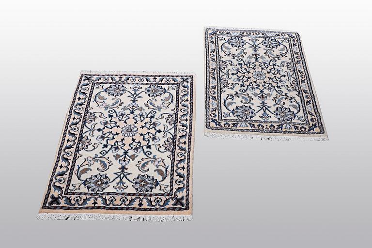 Two Nain rug, part silk, so called 9 LAA, ca 90 x 60 cm.