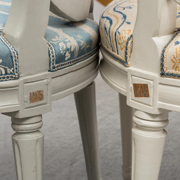 STOLAR 3 st, av Jacob Malmsten (mästare i Stockholm 1780-1788), gustavianska.