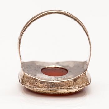 A silver sinet ring with a carneol by Anders Johan Roos, Tampere, Finland 1842.