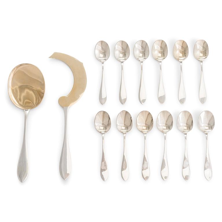 A 14-piece silver ice cream cutlery set in original box, maker's mark of Alexander Ljubavin, Saint Petersburg  1908-17.