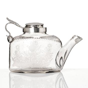 A Swedish glass and silver jug, unclear makers mark, around 1800.
