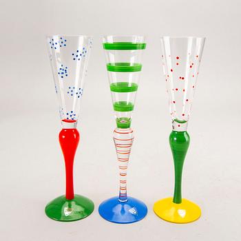 Anne Nilsson, a set of six handpainted champagne glasses from Orrefors.