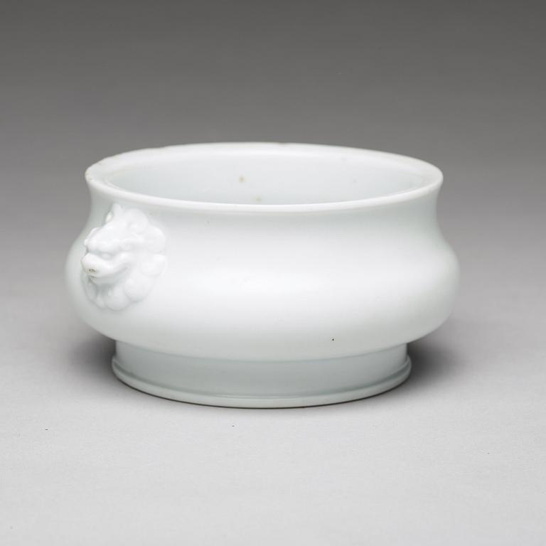 A blanc de chine censer, probably late Ming dynasty.