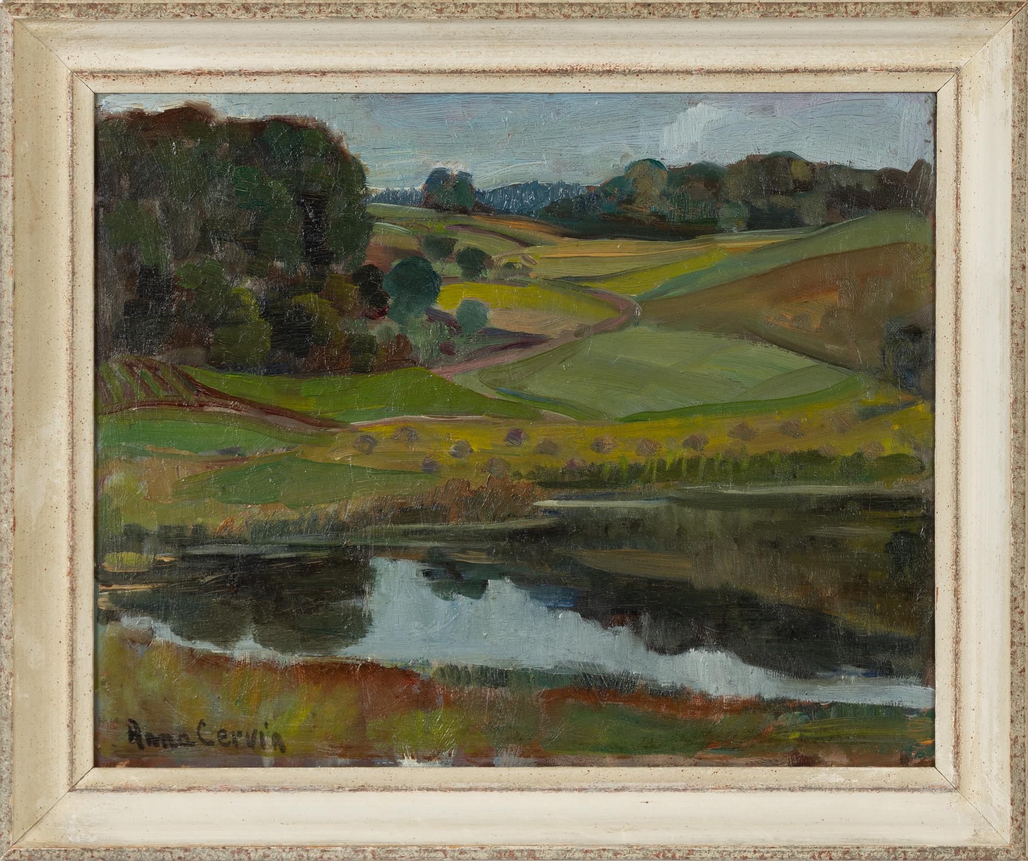 Anna Cervin, olja på pannå, signerad.