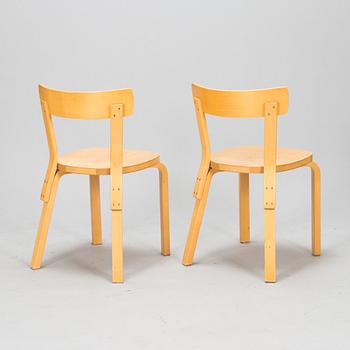 Alvar Aalto, tuoleja, 4 kpl, malli 69 Artek, 1900-luvun loppu.