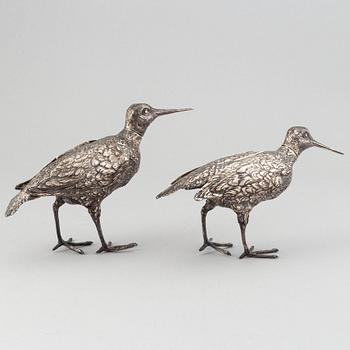 A pair of silver table decorations / birds, Swedish import marks 20th century.