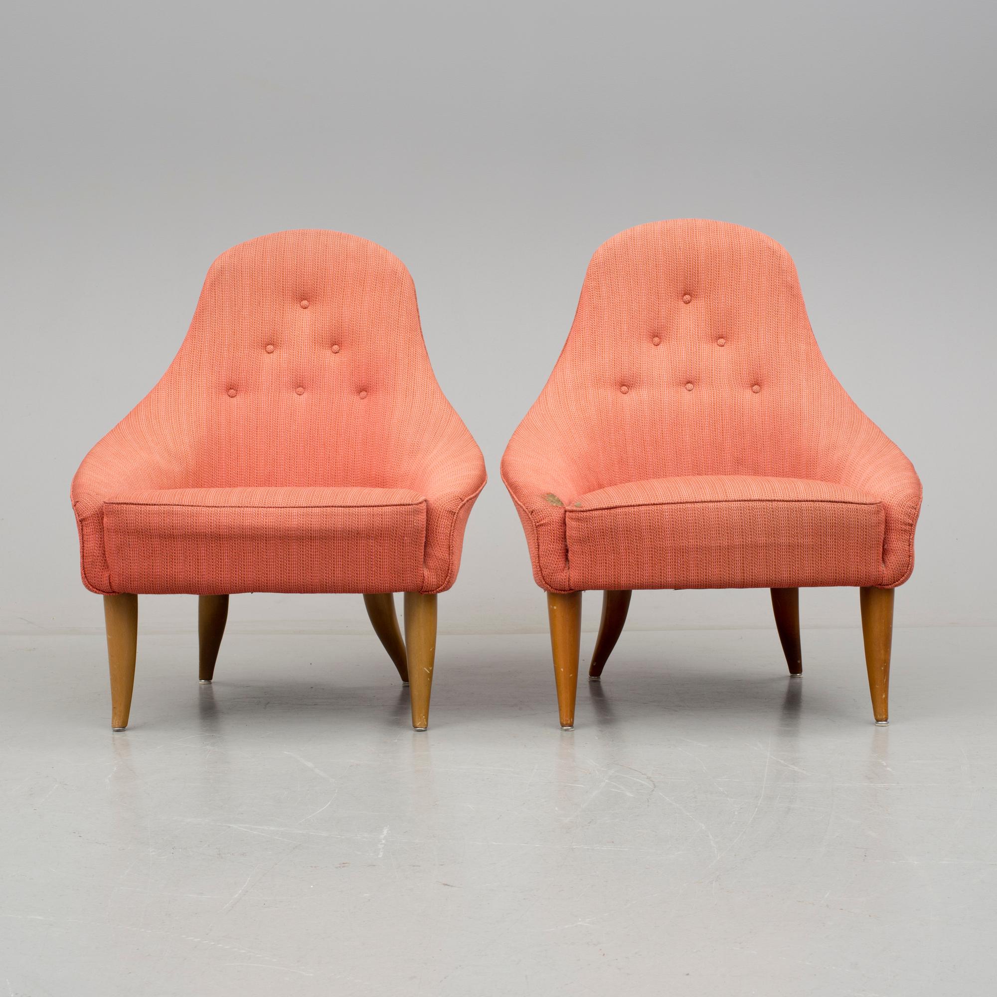 FÅTÖLJER, ett par, "Lilla Eva", ur möbelserien Paradiset, formgiven av Kerstin Hörlin för AB Nordiska Kompaniet NK.