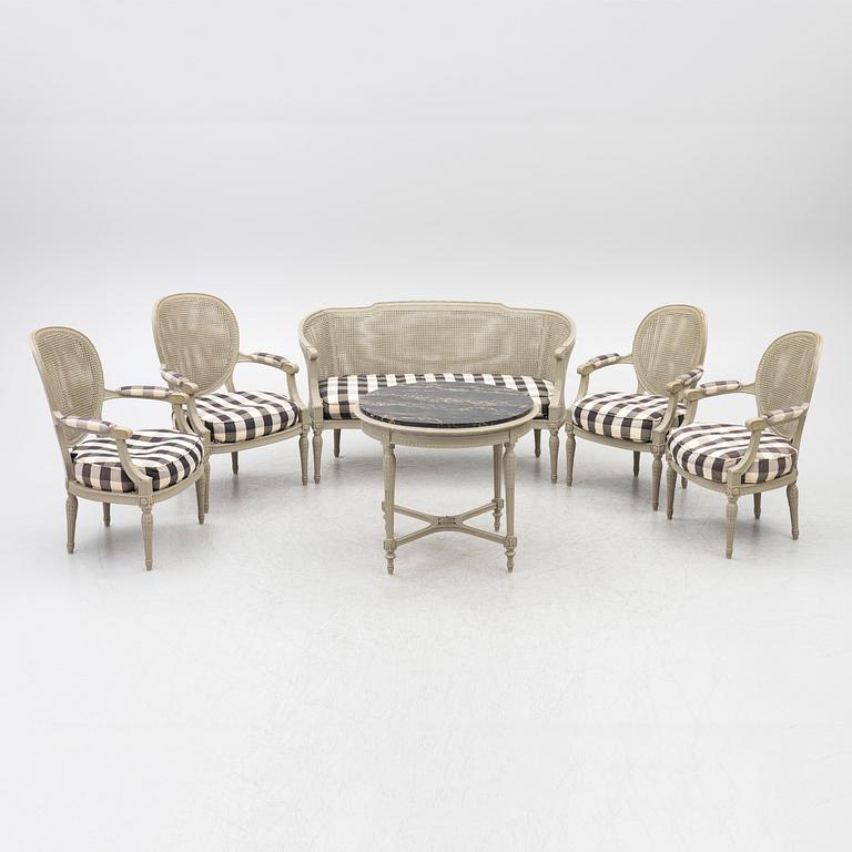 Salongsmöbel, 6 delar, gustaviansk stil, 1900-tal.