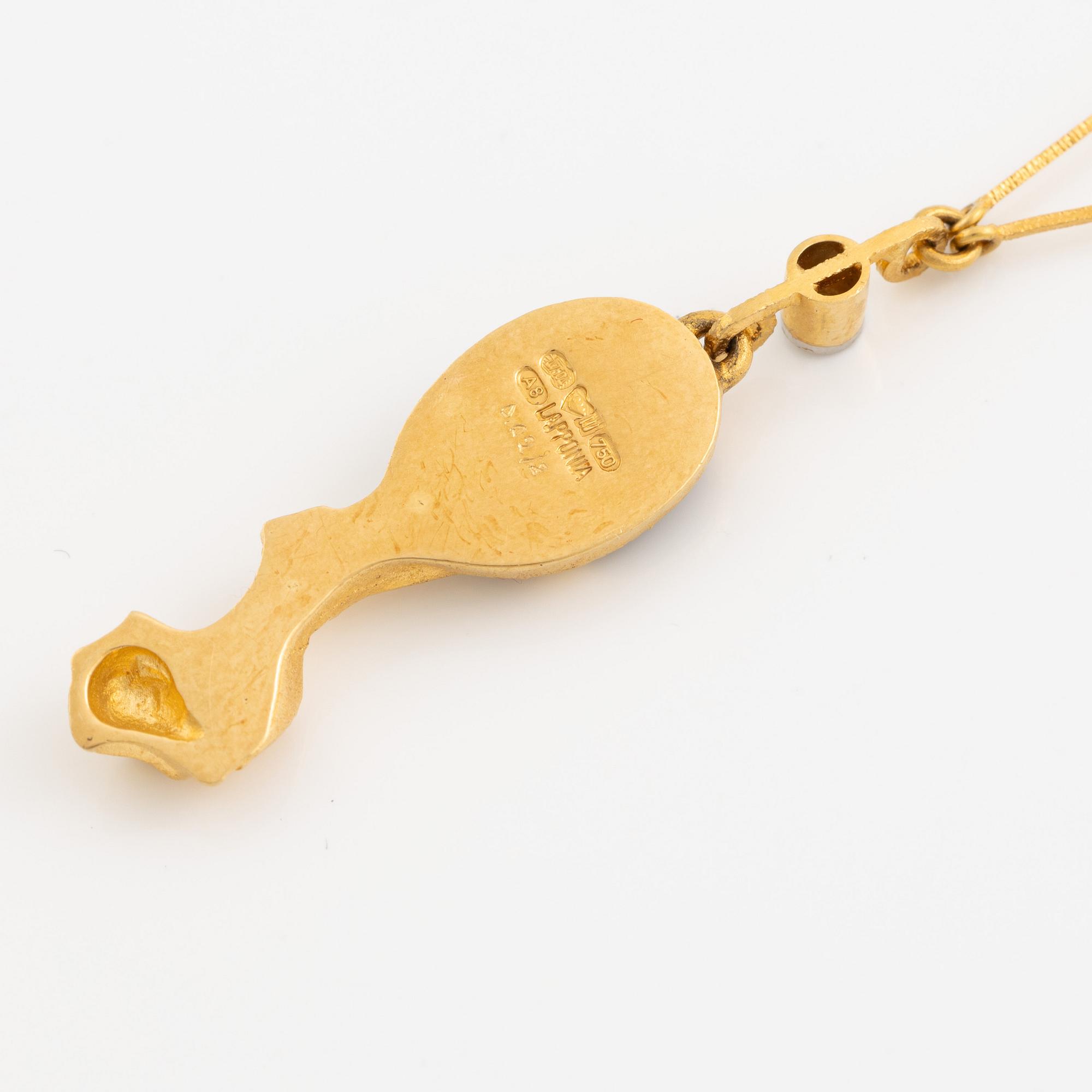 Björn Weckström, necklace "Hindam", 18K gold with spectrolite and octagon-cut diamond. Lapponia 1978.