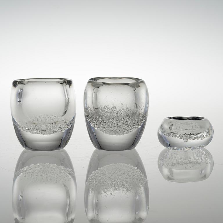 KAJ FRANCK, BOWLS, 3 pcs, glass, signed K. Franck Iittala.