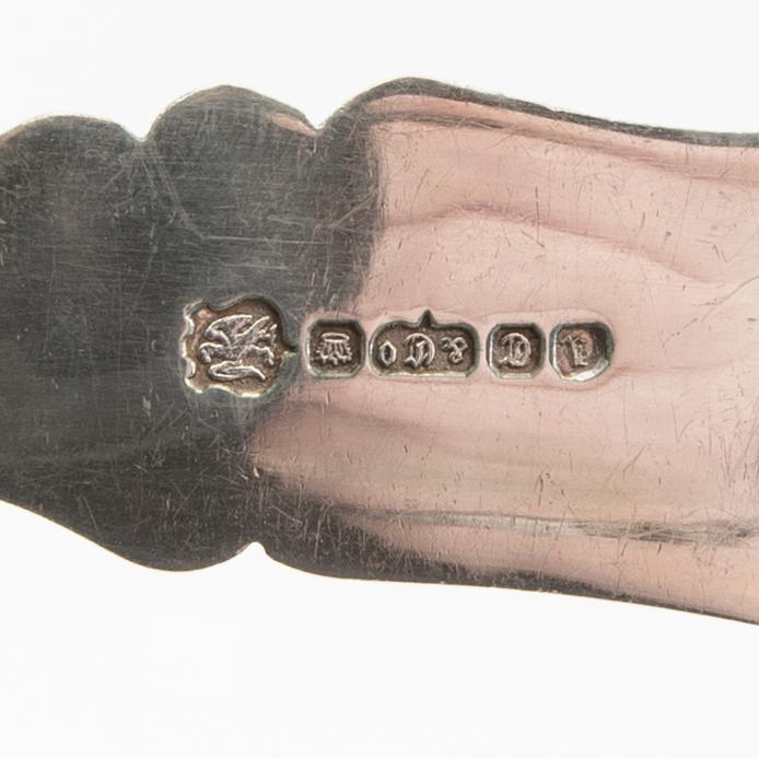 Serving utensils, 2 pairs of silver-plated around 1900.