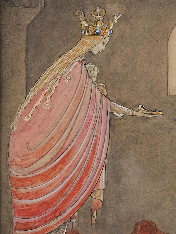 John Bauer, "Madonnan ger spelmannen sin ena sko" (from "Spelmannen som fick madonnans guldsko").
