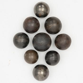 Cannonballs, 9 pcs. 17th/18th century.