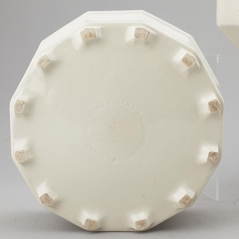 A set of four white glazed "Waldemarsudde" flower pots, Gustavsberg, Sweden, 20th Century.