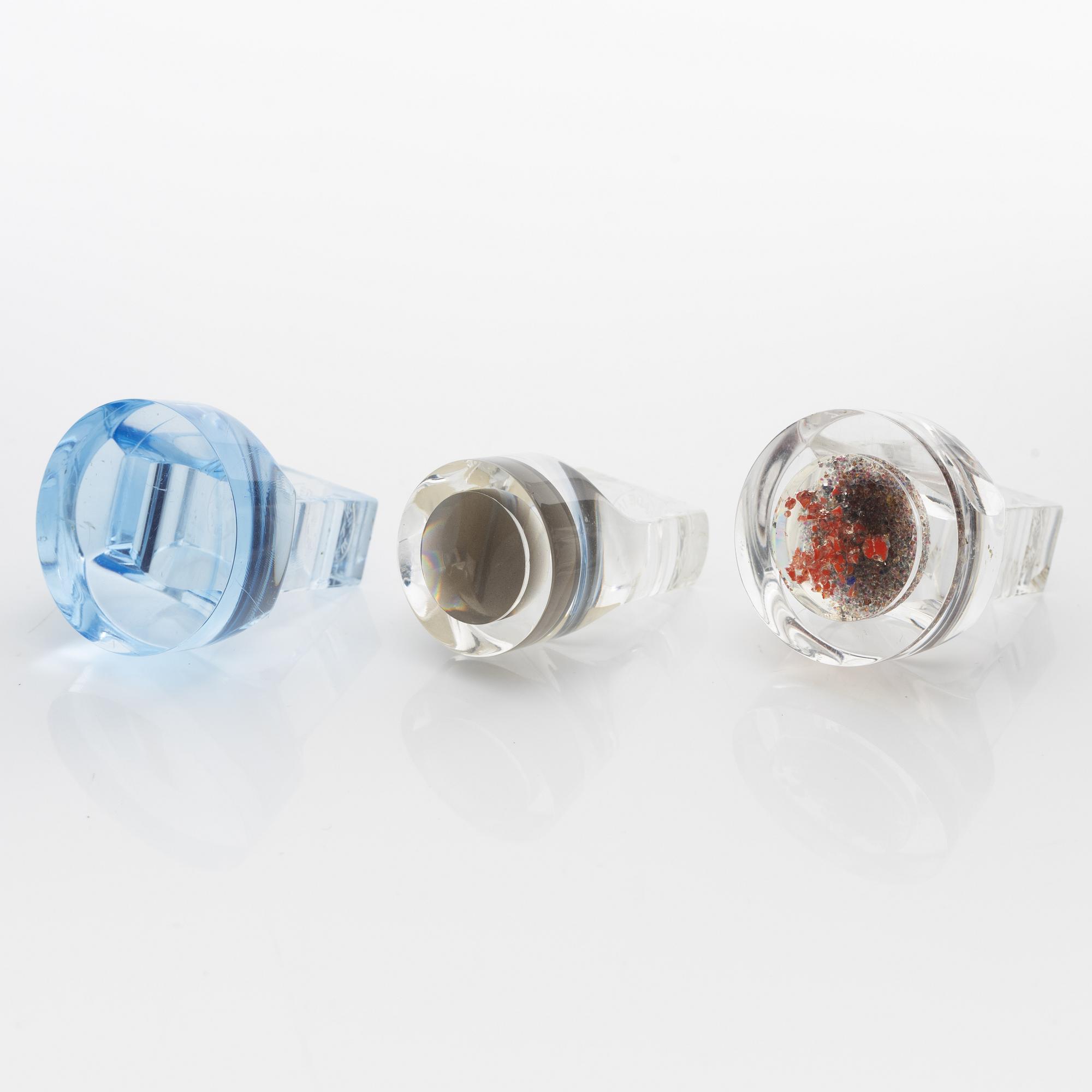 Siv Lagerström, three acrylic rings, 1970s.