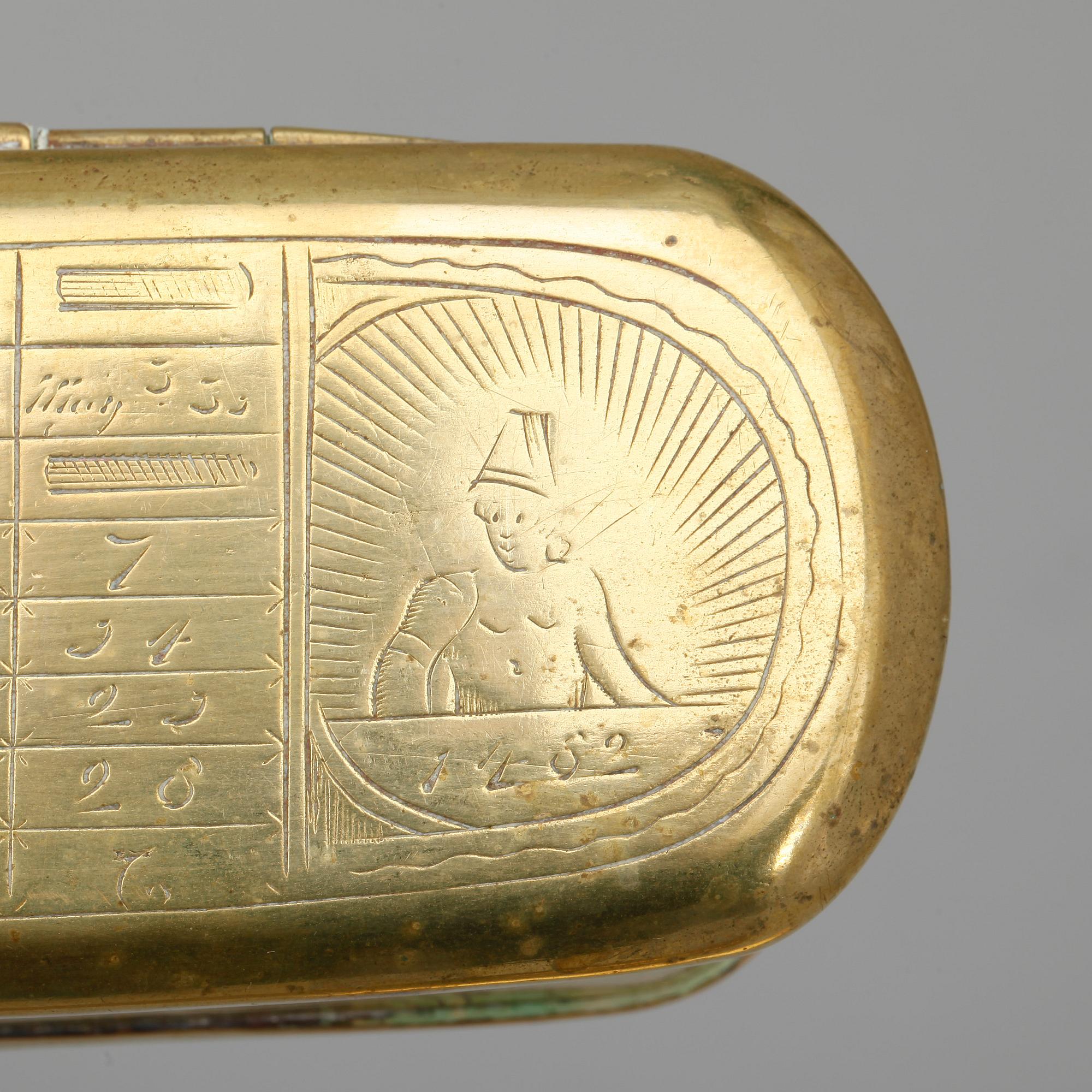 KALENDERDOSOR, 4 st mässing, 1700-tal samt 1800-tal.