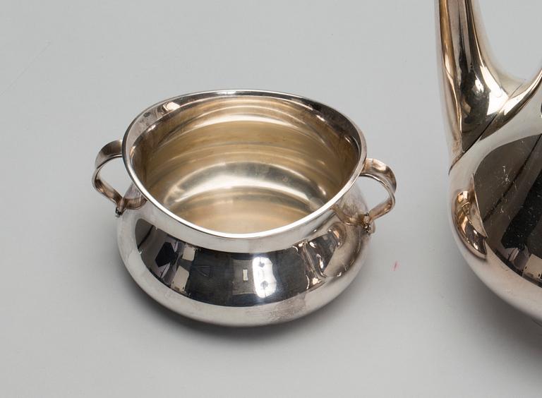 KAFFESERVIS, 3 delar, Hans Bunde för Cohr, silver, ca 860 g.