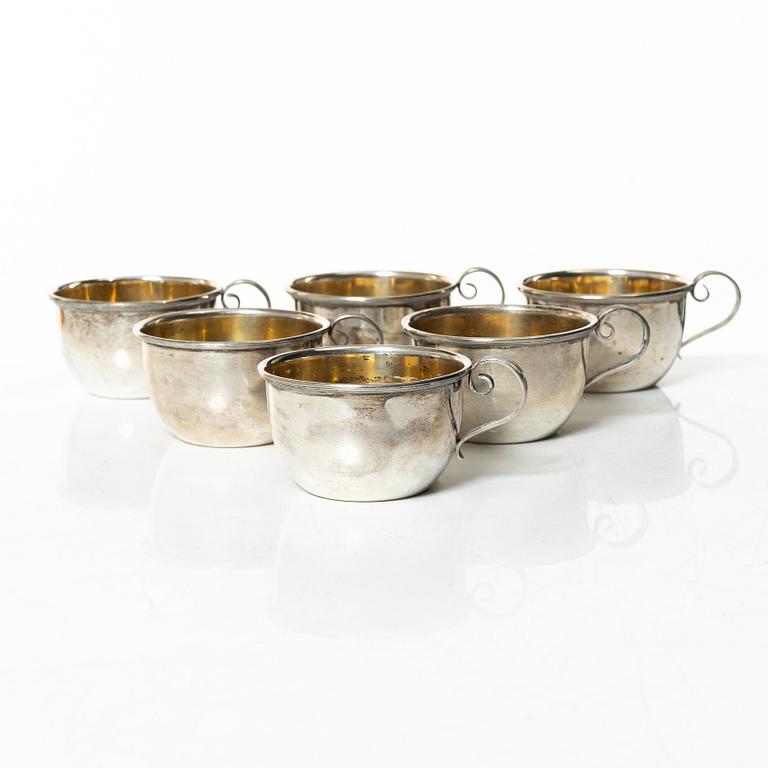 Punch cups, 6 pcs, silver, CG Hallberg, Stockholm 1917.