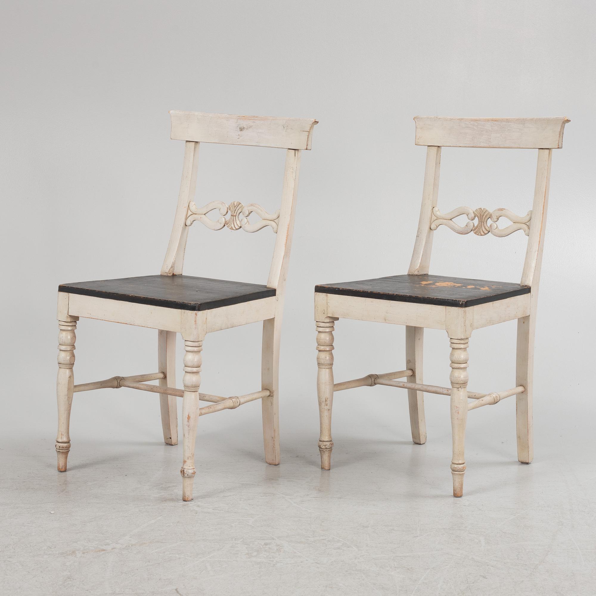 Six painted chairs, 19th Century.