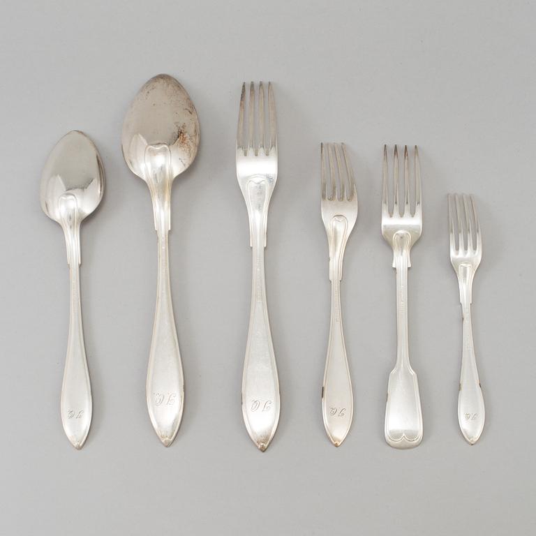 BESTICK NYSILVER, 53 + 12 delar, modell "Svensk Spetsig", A.G. Dufva, Stockholm.