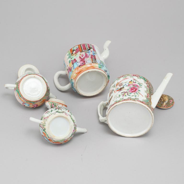 Four 19th century Chinese porcelain tea pots.