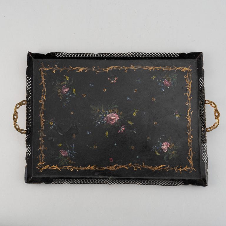 Two painted flower pots and 3 trays, 19th/20th Century.