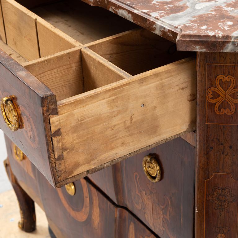 A Gustavian and Gustavian-style commode, later part of the 18th century and circa 1900.