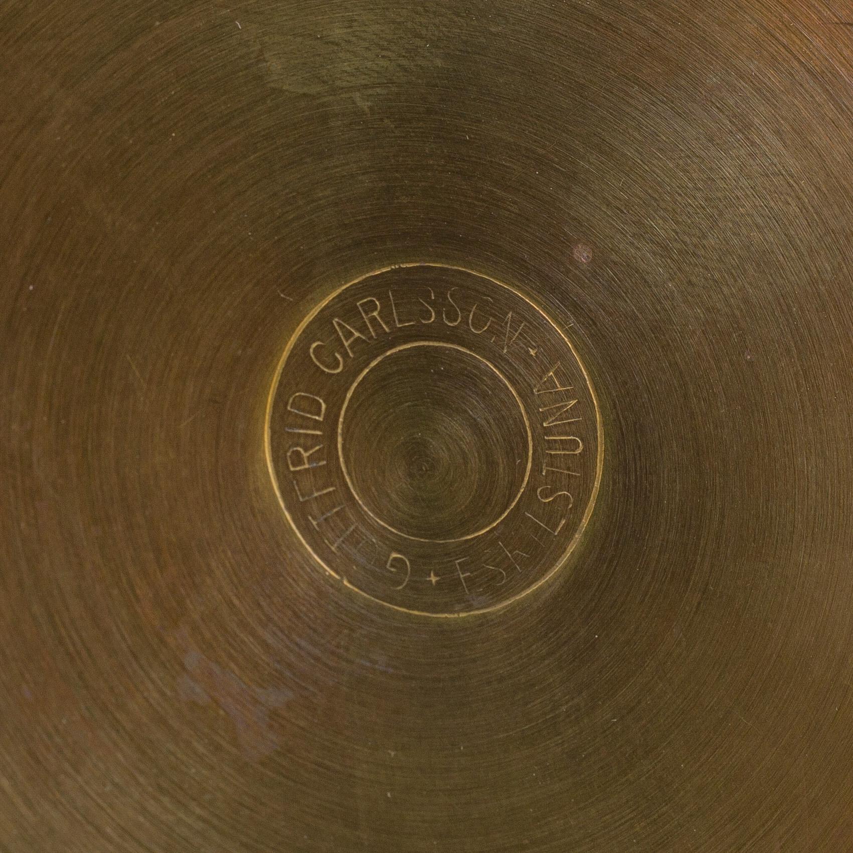 Six baroque style brass candleholders by Gottfrid Carlsson, Eskilstuna, Sweden, secodn half of the 20th century.