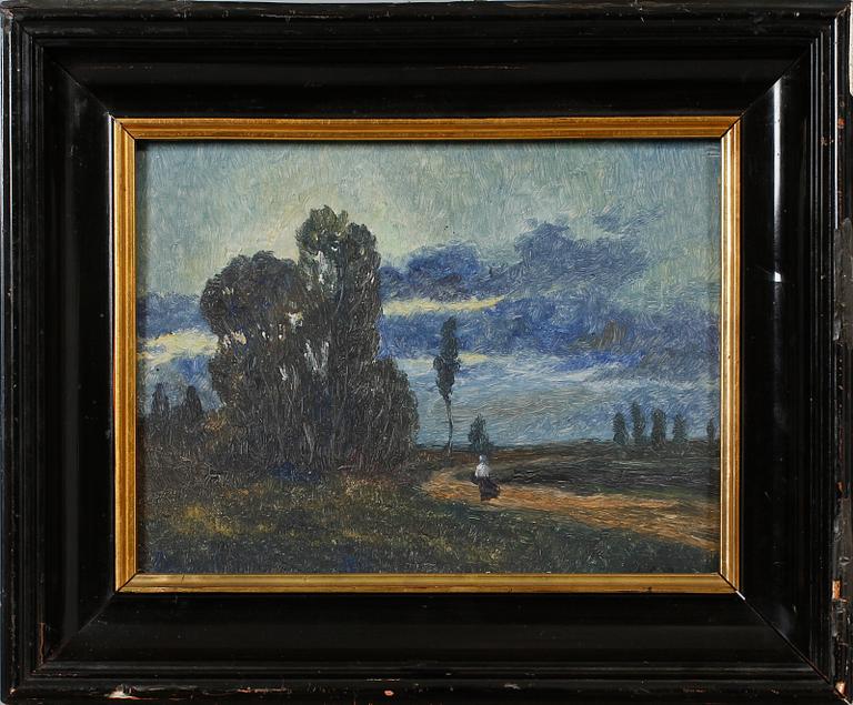 OIDENTIFIERAD KONSTNÄR, olja på pannå, signerad, 1900-talets början.
