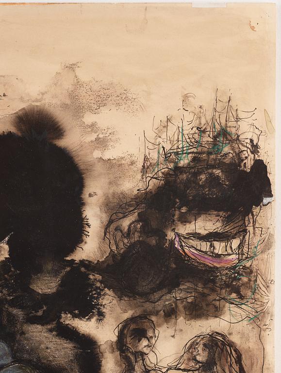 CO Hultén, Imprimage and frottage on paper, signed and executed 1947.