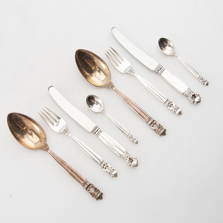 Johan Rohde, cutlery 39 dlr "Konge/Achorn" sterling silver for Georg Jensen after 1945.