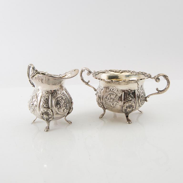 Cream jug and sugar bowl, silver, Swedish import marks, Rococo style, first half of the 20th century.