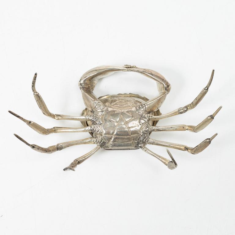 Saltkar/dosa, i form av krabba, silver, Spanien, 1900-tal.