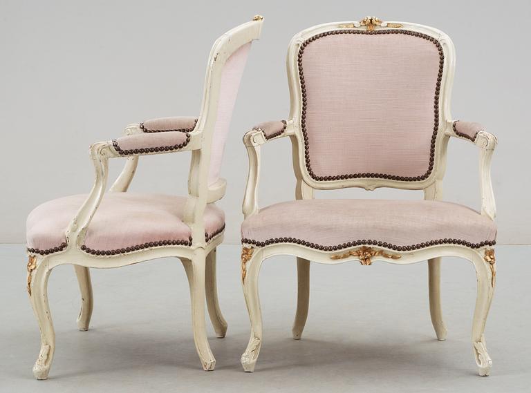 A pair of Rococo armchairs, 18th century.