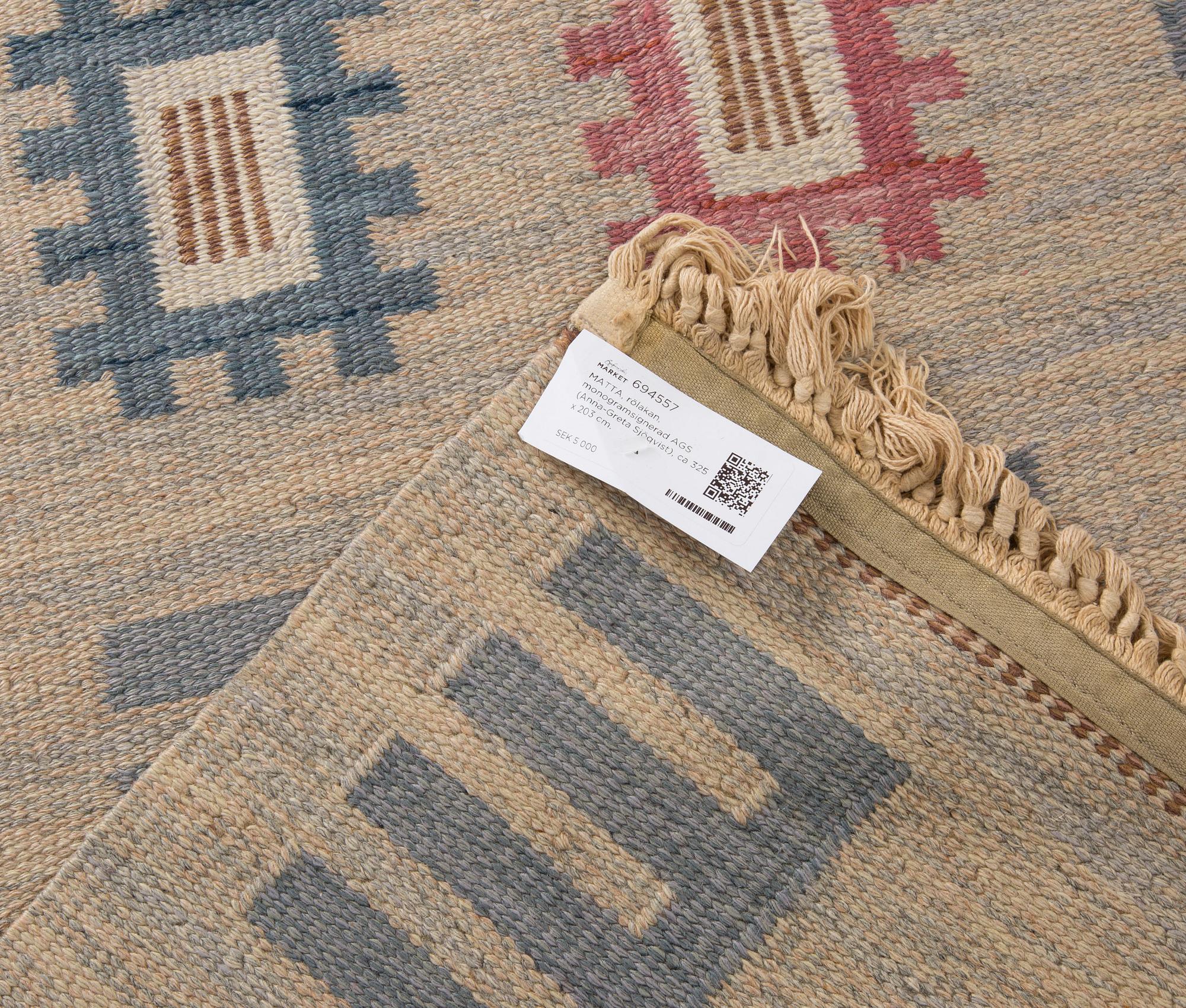 MATTA, rölakan, monogramsignerad AGS (Anna-Greta Sjöqvist), ca 325 x 203 cm.