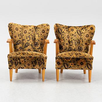 A pair of Swedish Modern lounge chairs, 1940's.