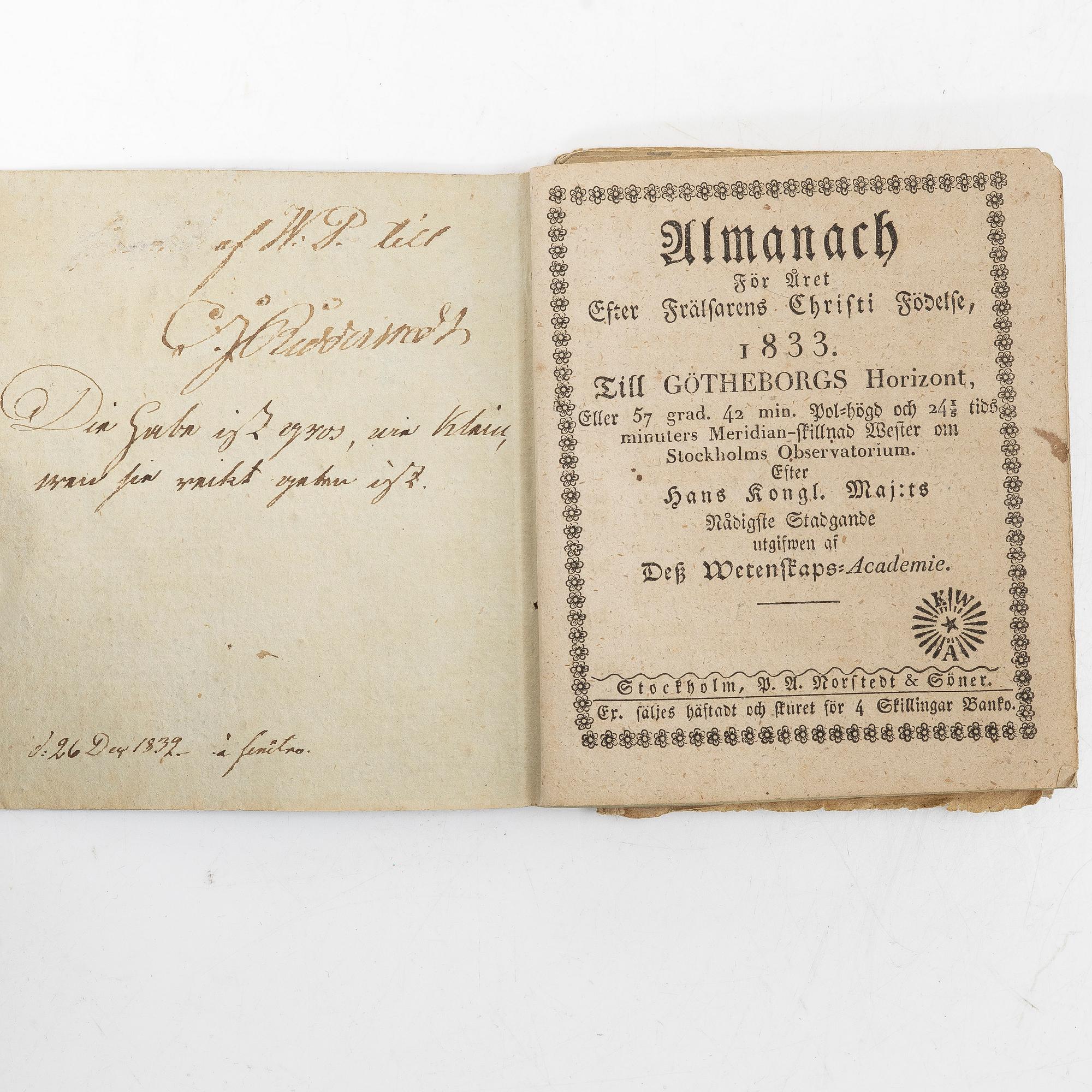 Almanacka samt skissblock, 1800-talets första hälft.