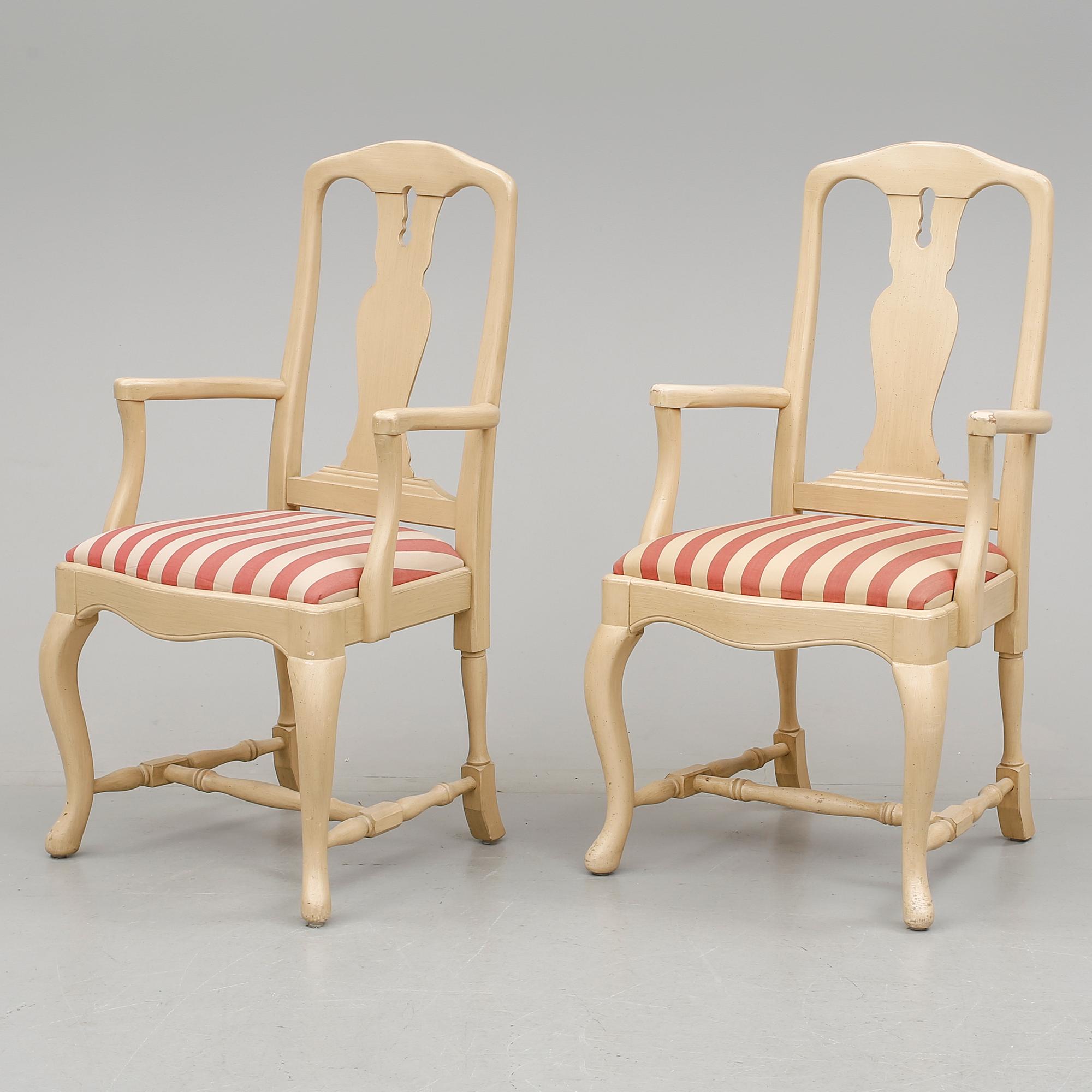 KARMSTOLAR. ett par, rokoko-stil, 1900-tal.