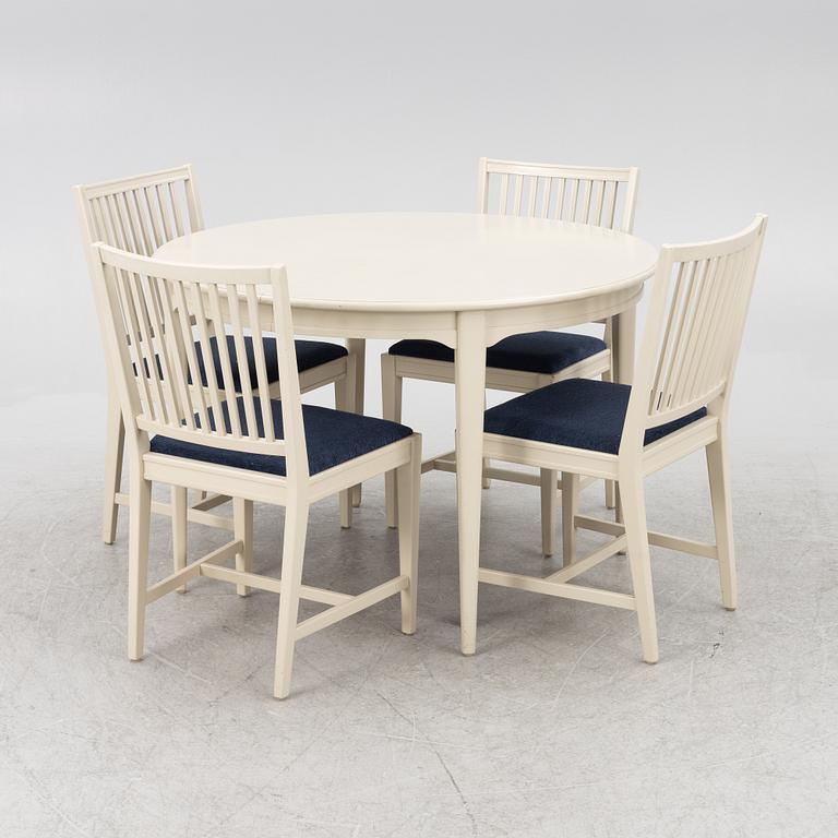 Svante Skogh, a 'Vindö' dining table and four chairs, Balders snickeri, Vaggeryd, second half of the 20th century.