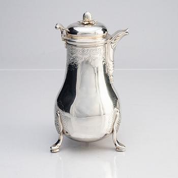 Christopher Jonsen d.ä., kaffekanna, silver, Köpenhamn 1771. Rokoko.