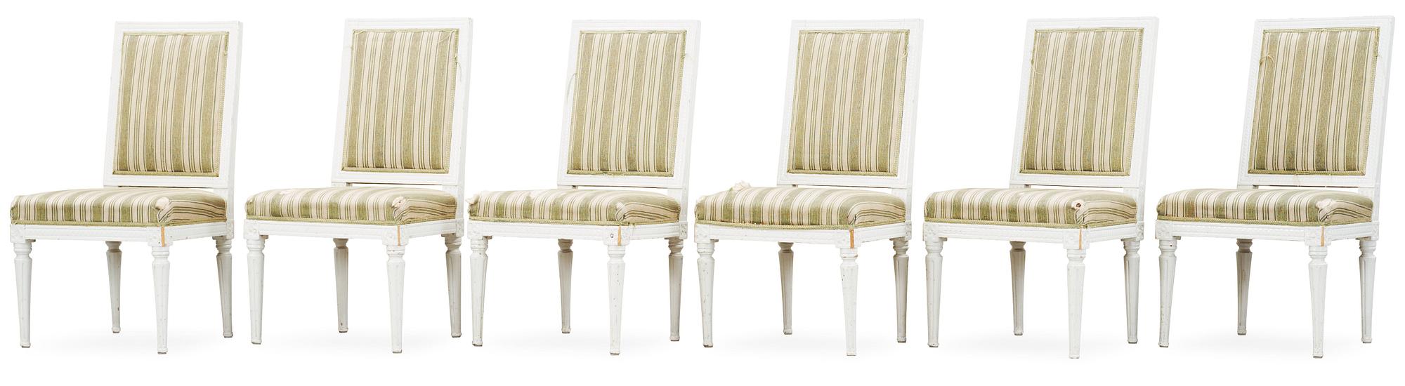 Six Gustavian late 18th century chairs.